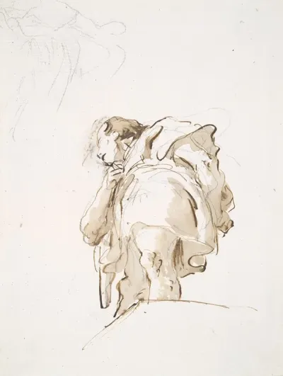 Standing Male Figure Seen Obliquely From Below