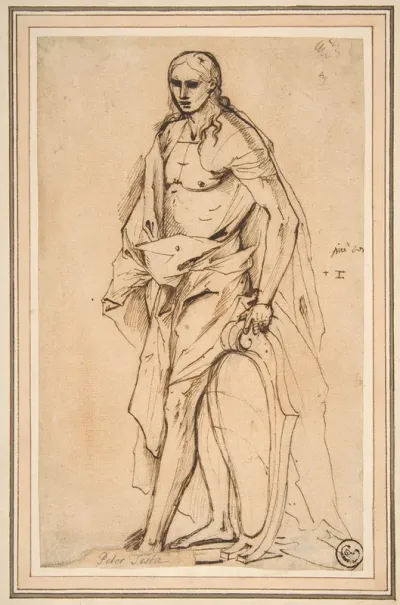 Standing Male Figure Supporting A Shield