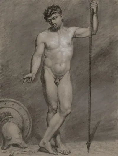 Standing Male Nude Holding A Spear