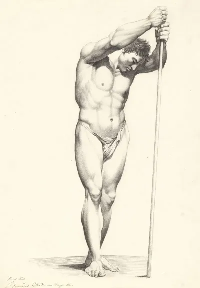 Standing Male Nude Holding A Stick