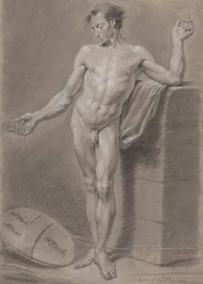 Standing Male Nude With Coat Of Arms