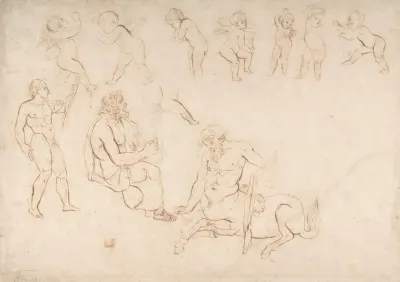 Standing Nude Athlete Seated Man With A Lyre Centaur And Seven Putti Three With Wings