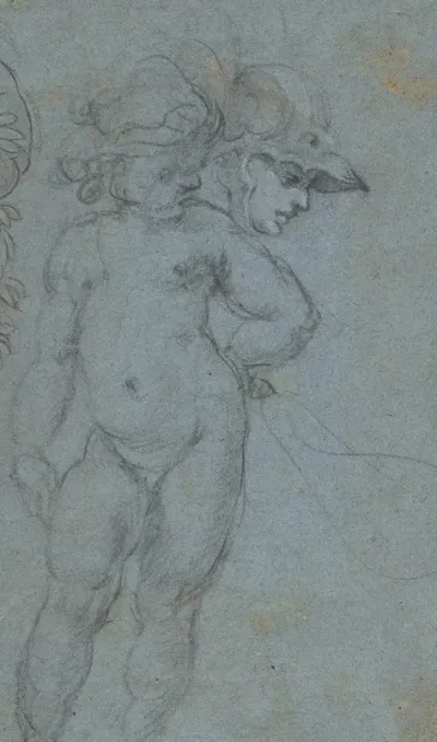 Standing Nude Putto And Study Of A Helmeted Head