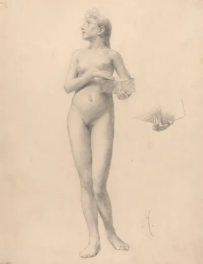 Standing Nude Woman Holding A Box