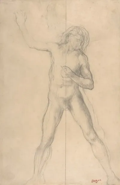Standing Nude Youth With Right Arm Raised