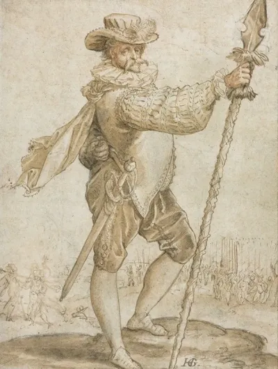 Standing Officer Holding A Boars Spear