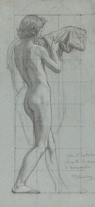Standing Youth Turned To The Right Pulling A Piece Of Drapery Over His Left Arm