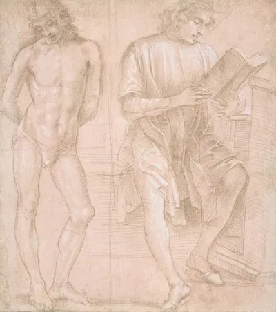 Standing Youth With Hands Behind His Back And A Seated Youth Reading