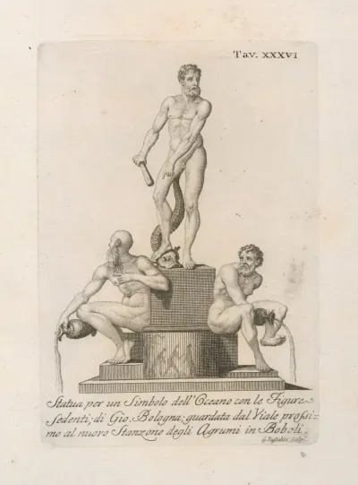 Statua Per Un Simbolo Delloceano Con Le Figure Sedenti Di Gio Bologna