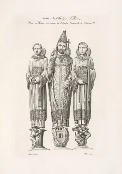Statue De Leveque Fulbert Placee Au Portique Meridionale De Leglise Cathedrale De Chartres