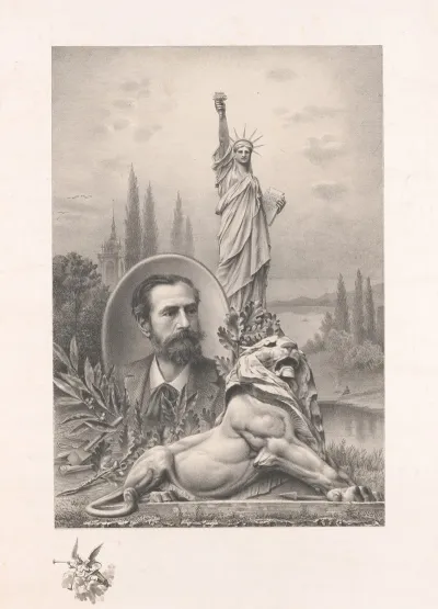 Statue Of Liberty Sculpture Of Lion And Inset Portrait Of Sculptor Frederic Auguste Bartholdi