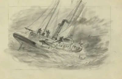 Steam Ship In Storm Man Overboard