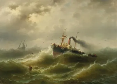 Steamboat In A Storm On The North Sea