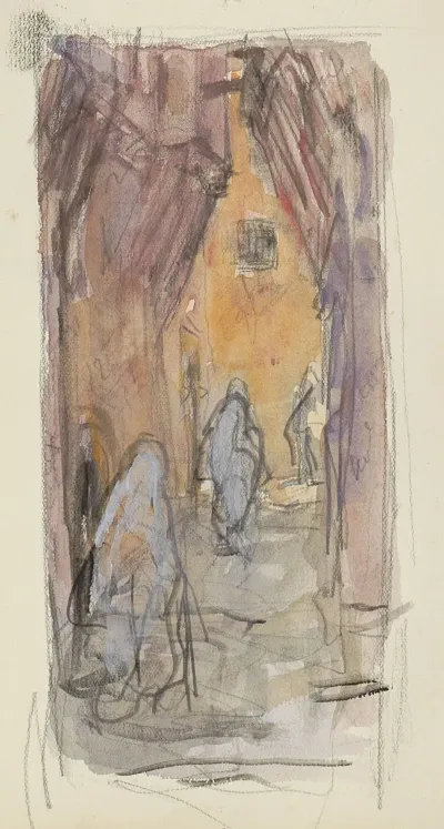 Steeg Met Gesluierde Figuren In Biskra