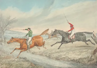 Steeplechasing Three Riders Taking A Brook