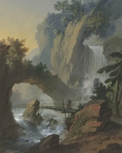 Steg Uber Einen Wasserfall Daruber Ein Felsentor