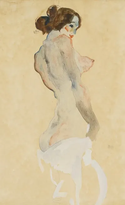 Stehender Akt Mit Weissen Tuch Standing Nude With White Drapery