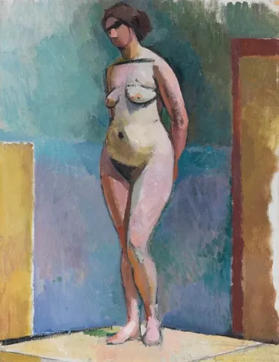 Stehender Weiblicher Akt Im Atelier
