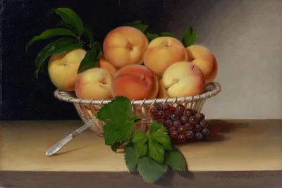 Still Life Basket Of Peaches