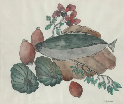 Still Life Fish Flowers And Vegetables