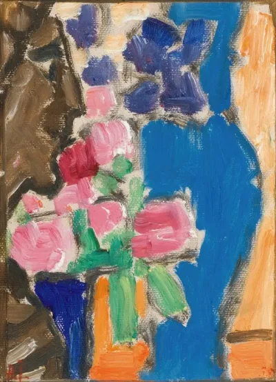 Still Life Flower Still Life With Vase And Figure Semi Profile