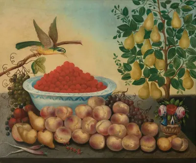 Still Life Fruit Bird And Dwarf Pear Tree