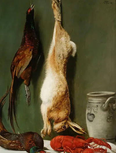 Still Life Hare Pheasant A Lobster And A Jug