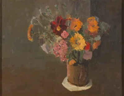 Still Life Michaelmas Daisies In A Pot Tankard