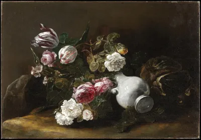 Still Life Of Flowers And An Overturned Jug
