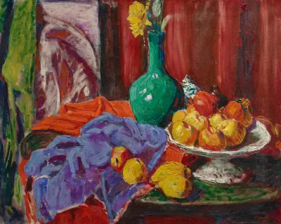 Still Life Of Fruit And Green Vase Le Compotier