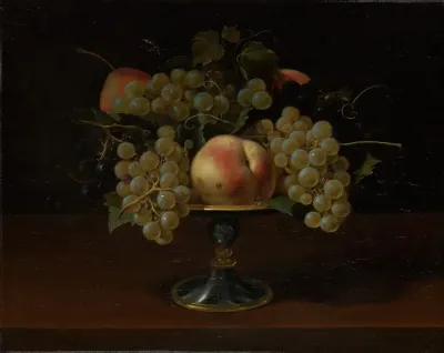 Still Life Of Grapes And Peaches