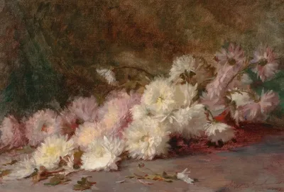 Still Life Of Pink And White Chrysanthemums