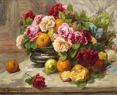 Still Life Of Roses And Fruit