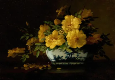 Still Life Of Yellow Roses In An Oriental Vase