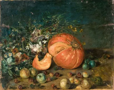 Still Life Pumpkins And Fruit
