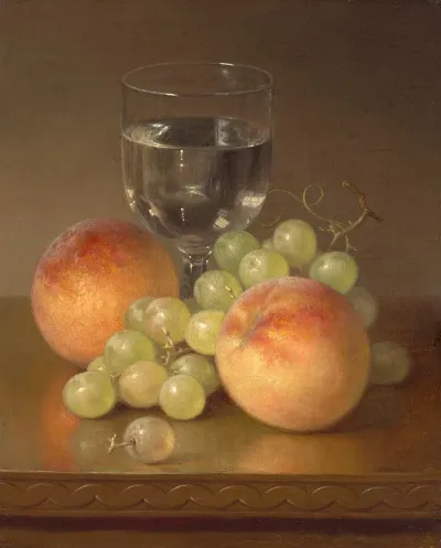 Still Life Wineglass Two Peaches