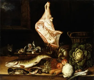 Still Life With A Joint Of Veal Greens And Fish