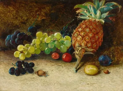 Still Life With A Pineapple Grapes Nuts And Plums