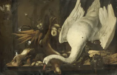 Still Life With A Swan Asparagus Game And Vegetables