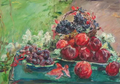 Still Life With Apples Grapes And Plums