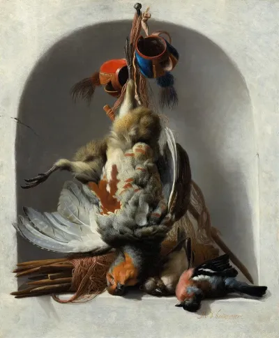 Still Life With Birds And Hunting Gear In A Niche