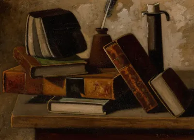 Still Life With Books Inkpot And Candlestick