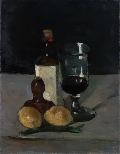 Still Life With Bottle Glass And Lemons