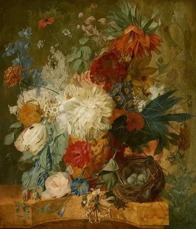 Still Life With Bouquet Of Flowers And Birds Nest 2