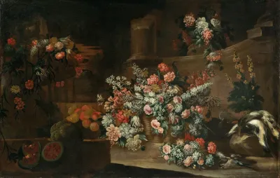 Still Life With Flowers Fruit And Birds Amongst Ruins