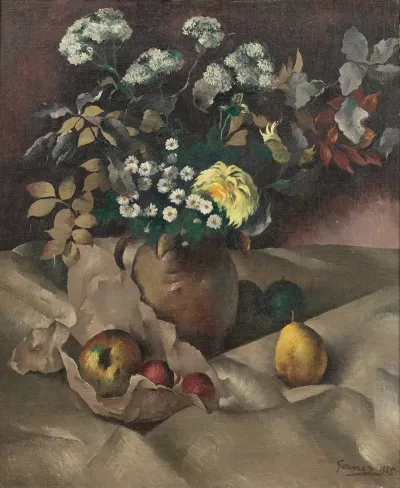 Still Life With Flowers Pears And Apples