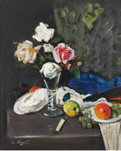 Still Life With Fruit And Roses In A Wine Glass