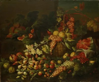 Still Life With Fruit Basket In Front Of A Wall