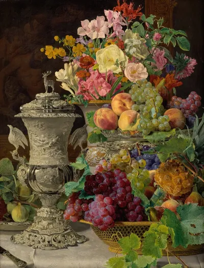 Still Life With Fruit Flowers And A Silver Cup