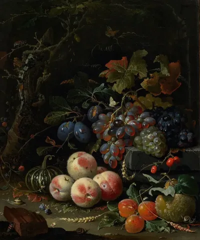 Still Life With Fruits Foliage And Insects